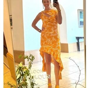 Commission Snipped Daisy Floral Asymmetric Ruched Dress Size 2